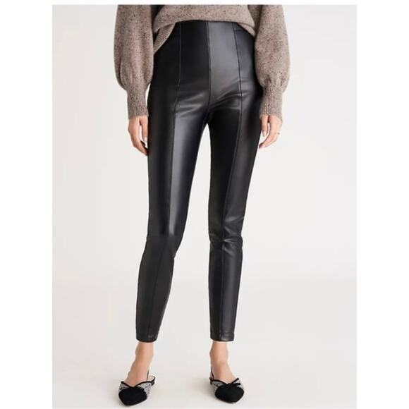 Ann Taylor Faux Leather Seamed Side Zip Legging Size 8 Black Pants - Picture 1 of 6